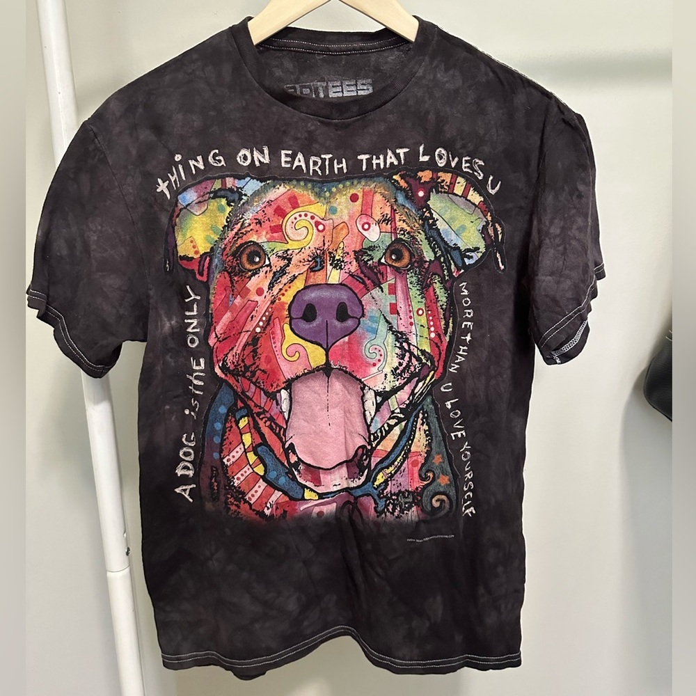 Abstract Graphic Dog Black Mineral Washed Shortsleeve Tee size medium unisex